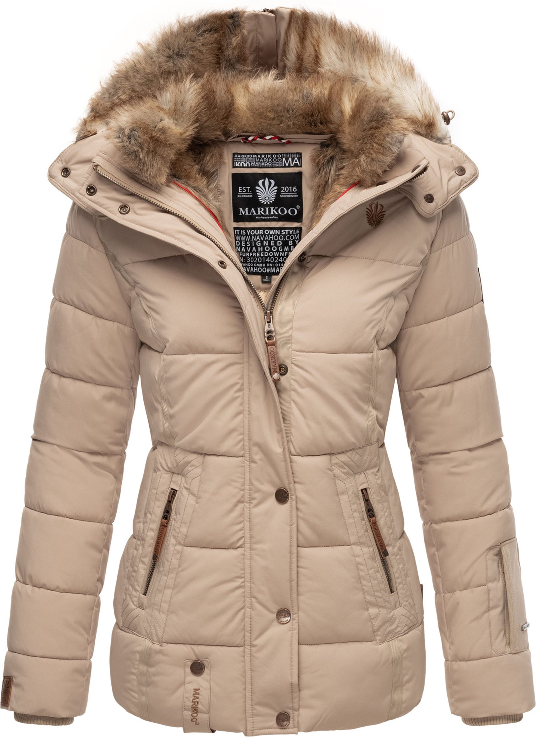 Marikoo Damen Winterjacke Nekoo mit Kunstfellkapuze & Teddy-Innenfutter
