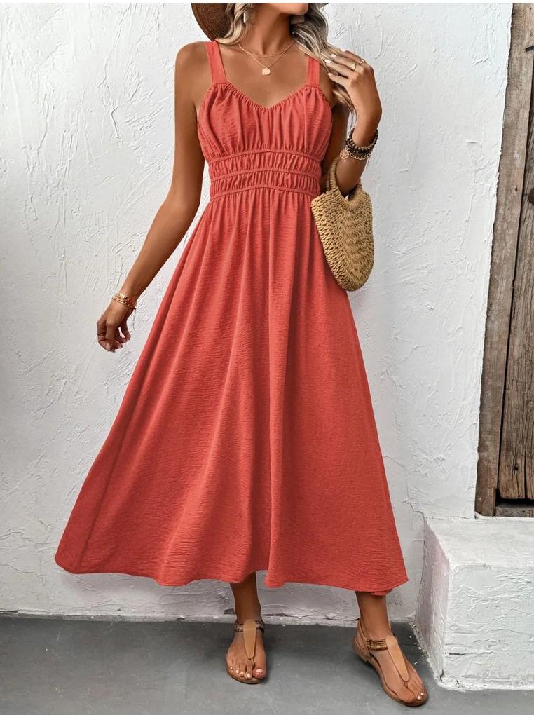 Thumbnail - Damen V-Ausschnitt Midi-Cami-Kleid mit breiten Trägern