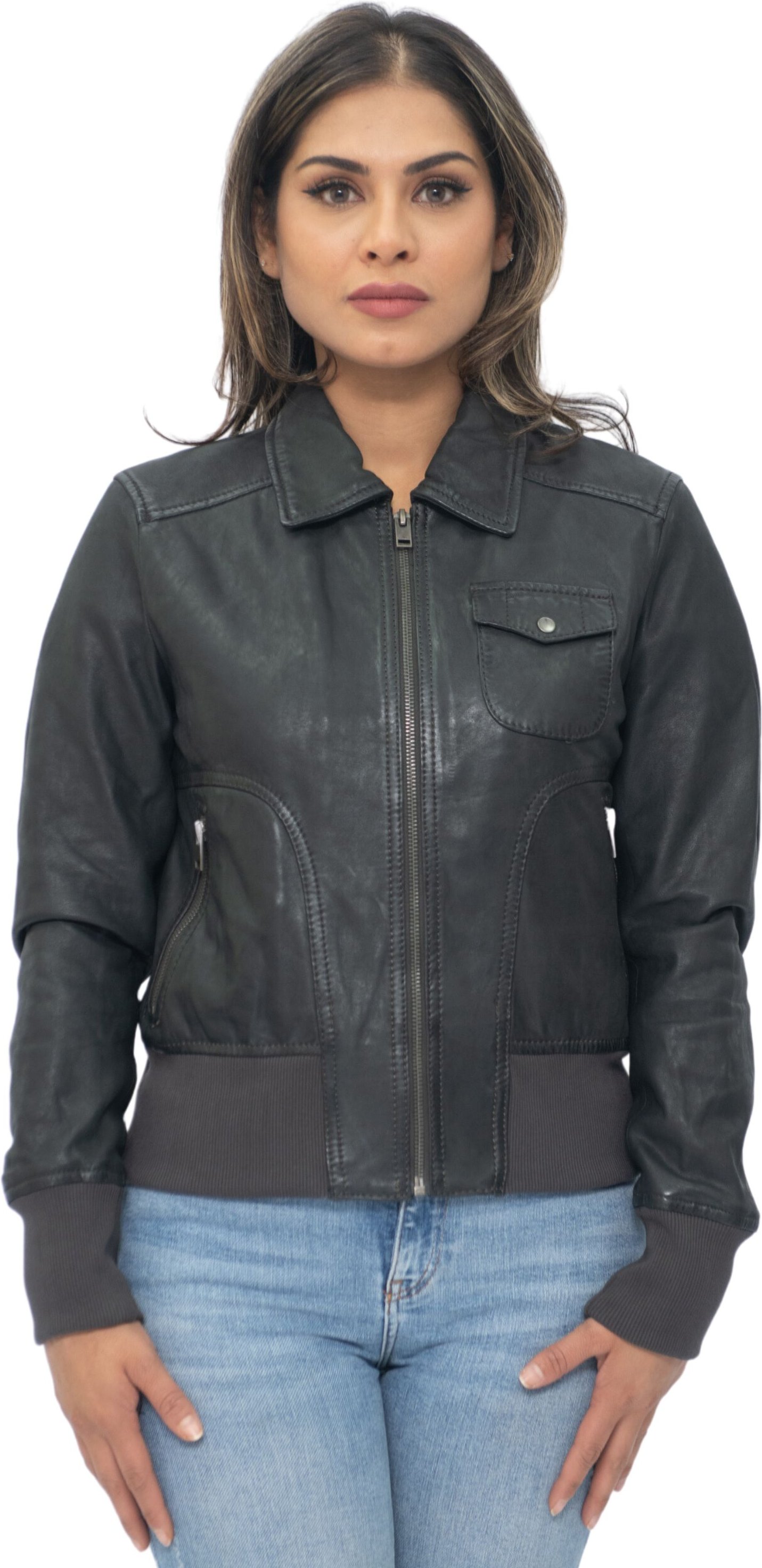 Damen Leder MA-1 Varsity Jacke-Ann Arbor