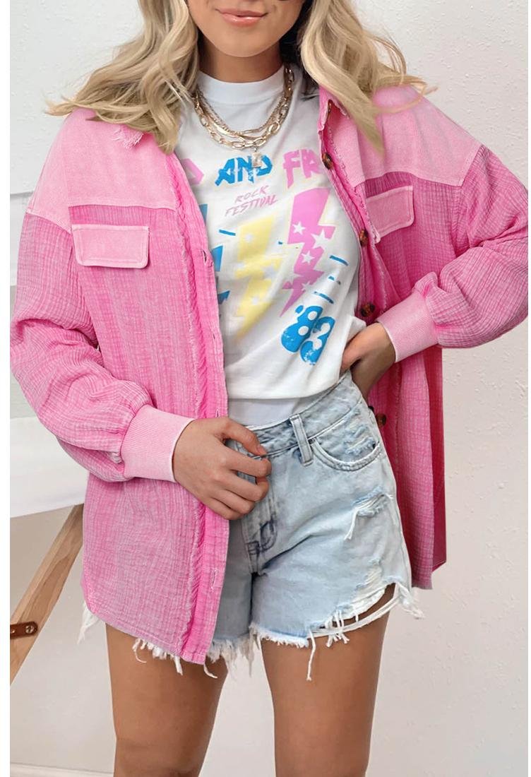 Azura Exchange Damen Mineralgewaschenes Baumwollshacket in Rosé