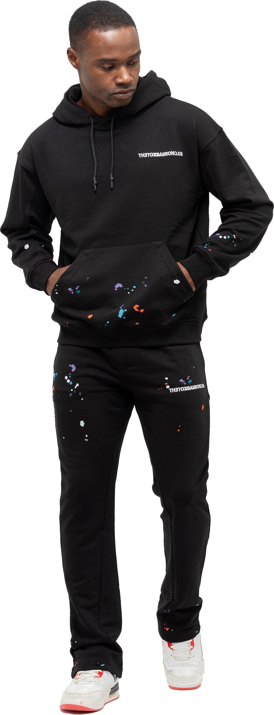 Tom Barron Herren-Trainingsanzug-Set Paint Splatter in Oversize