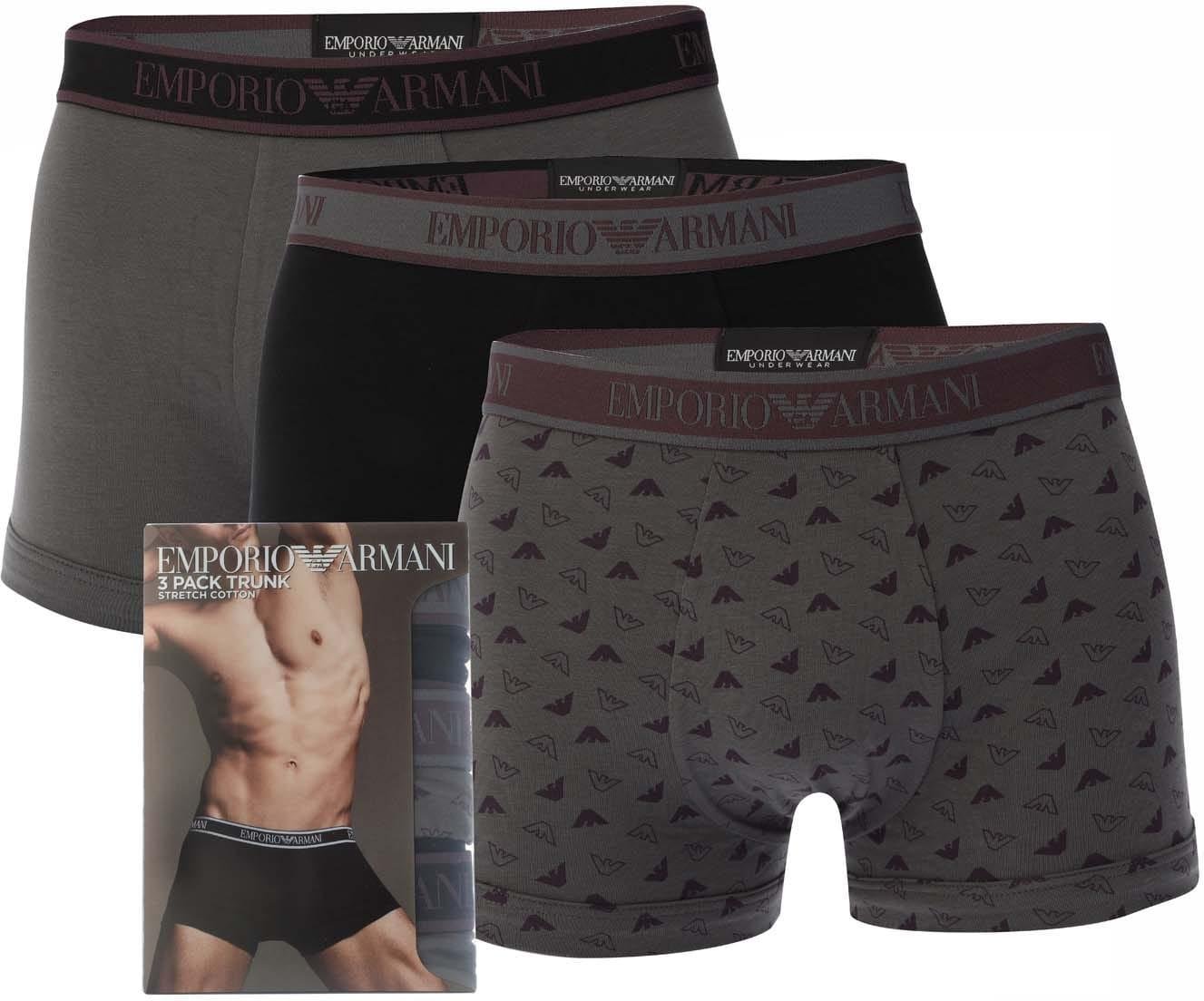 Emporio Armani - Boxershorts Logo für Herren(3er-Pack) (Schwarz/Grau/Weinrot)