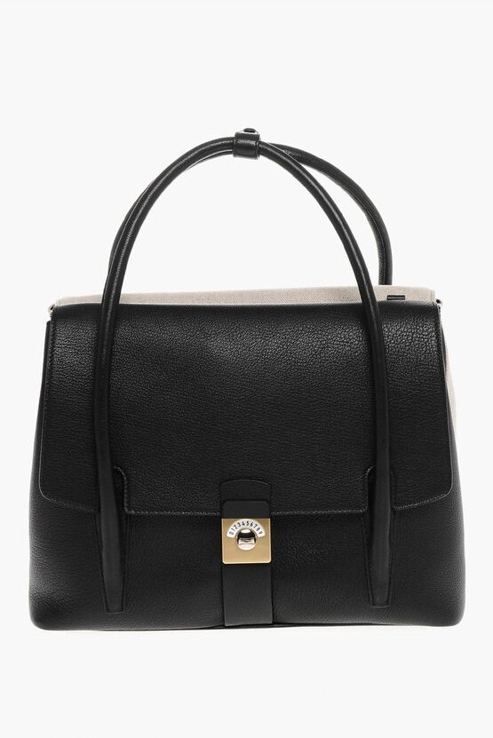 Tragetasche aus Canvas und Leder mit verstellbarem Schultergurt in Schwarz