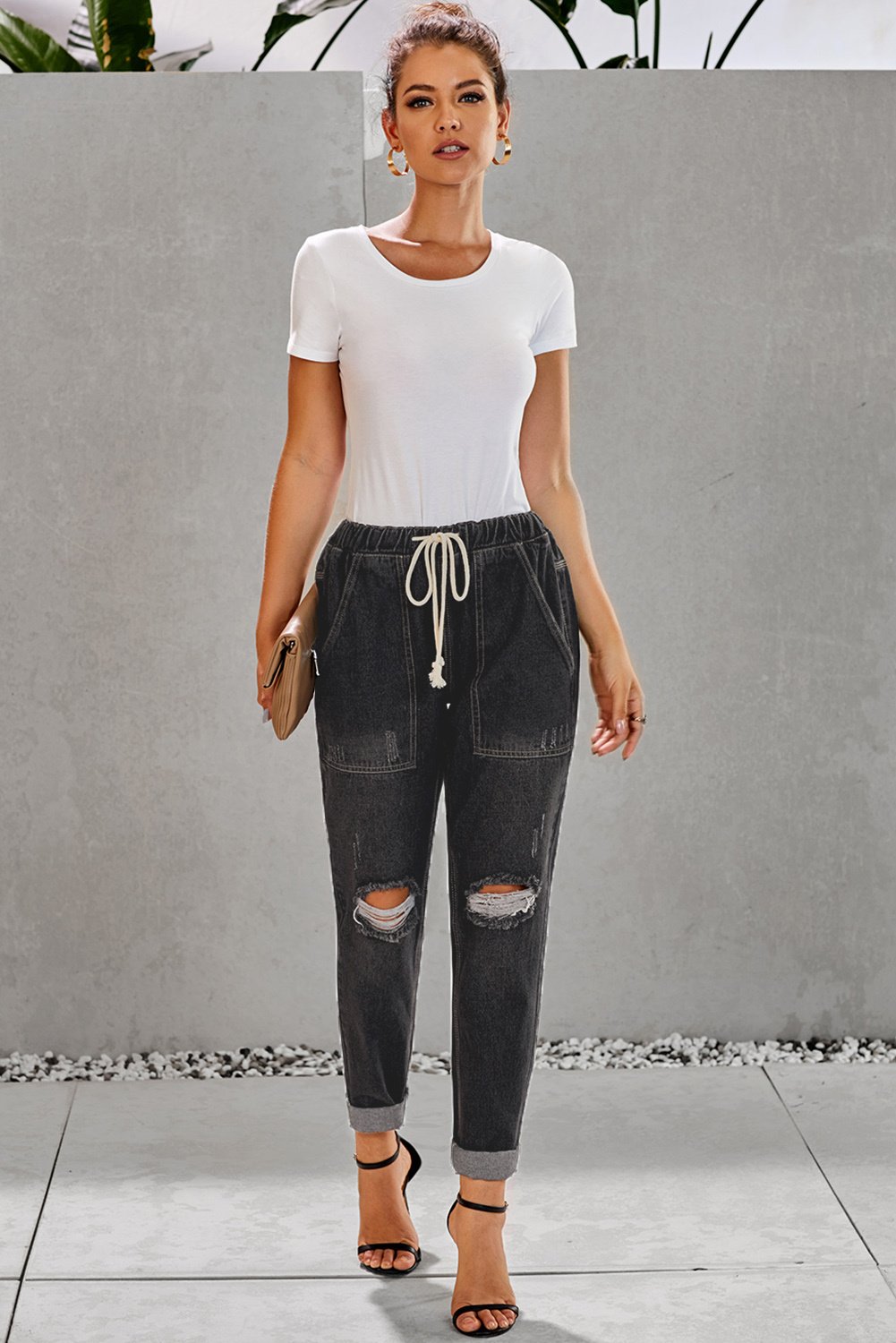 Lässige Passform Zerrissene Denim-Jeans