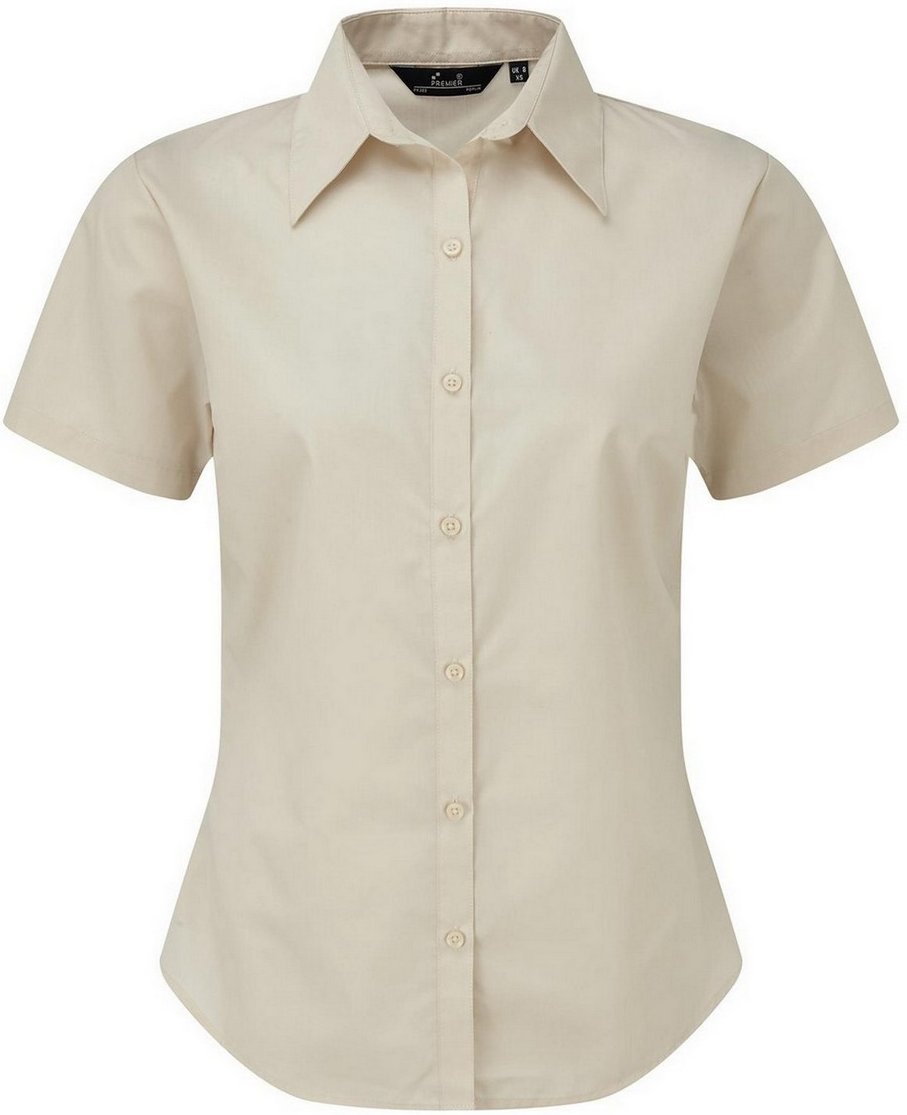 Premier Damen Kurzarm Popeline Bluse / Arbeitshemd (Natur)
