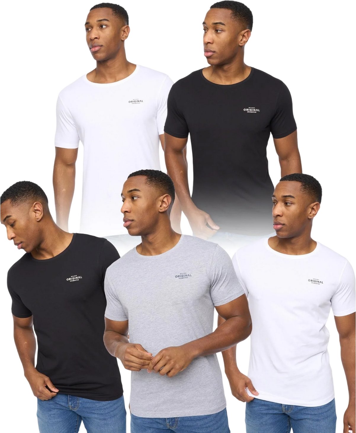 Crosshatch - "Basicstandard" T-Shirt für Herren(5er-Pack) (Weiß/Schwarz/Grau meliert)