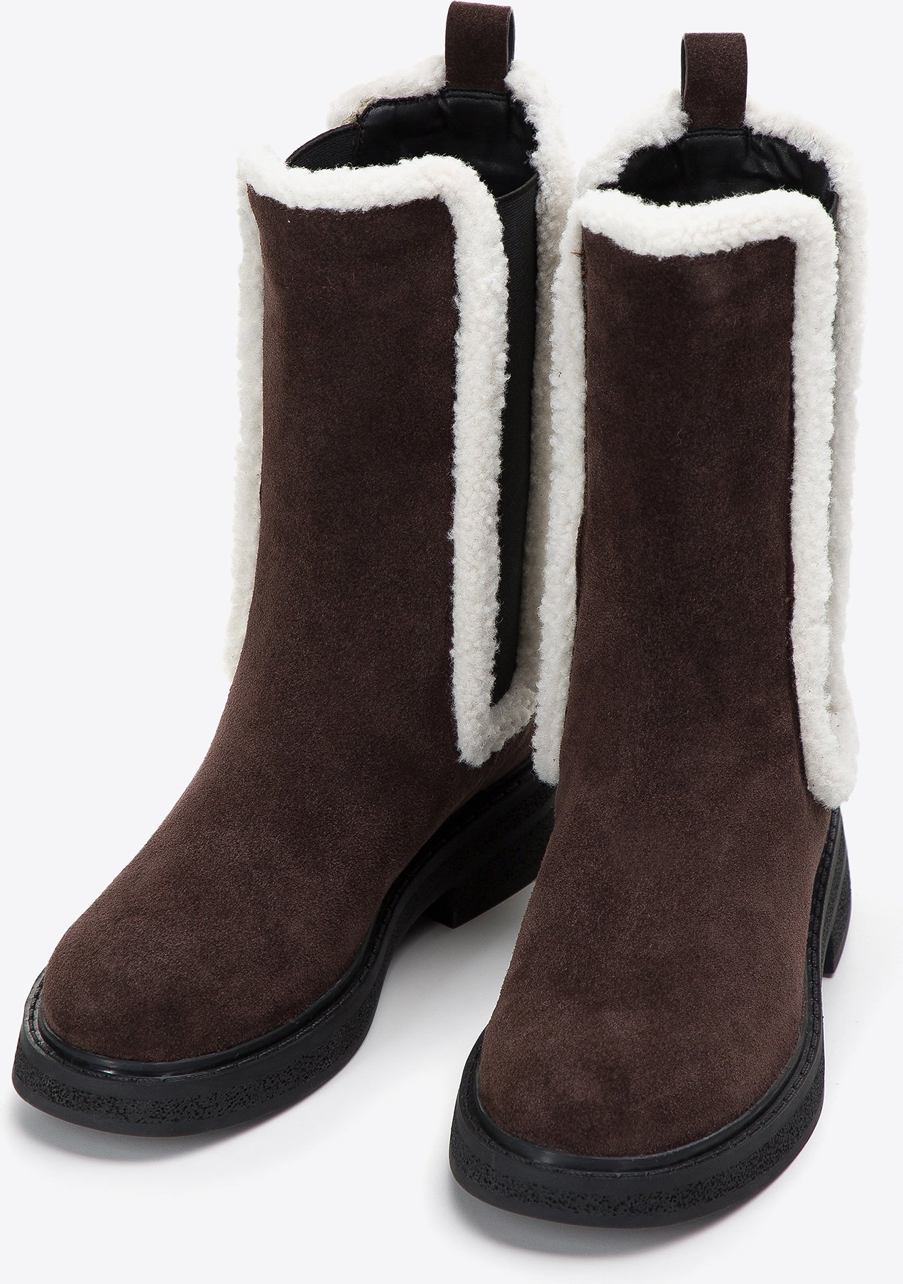 Wittchen Damen-Chelsea-Boots aus Wildleder mit Kunstfellbesatz, Dunkelbraun