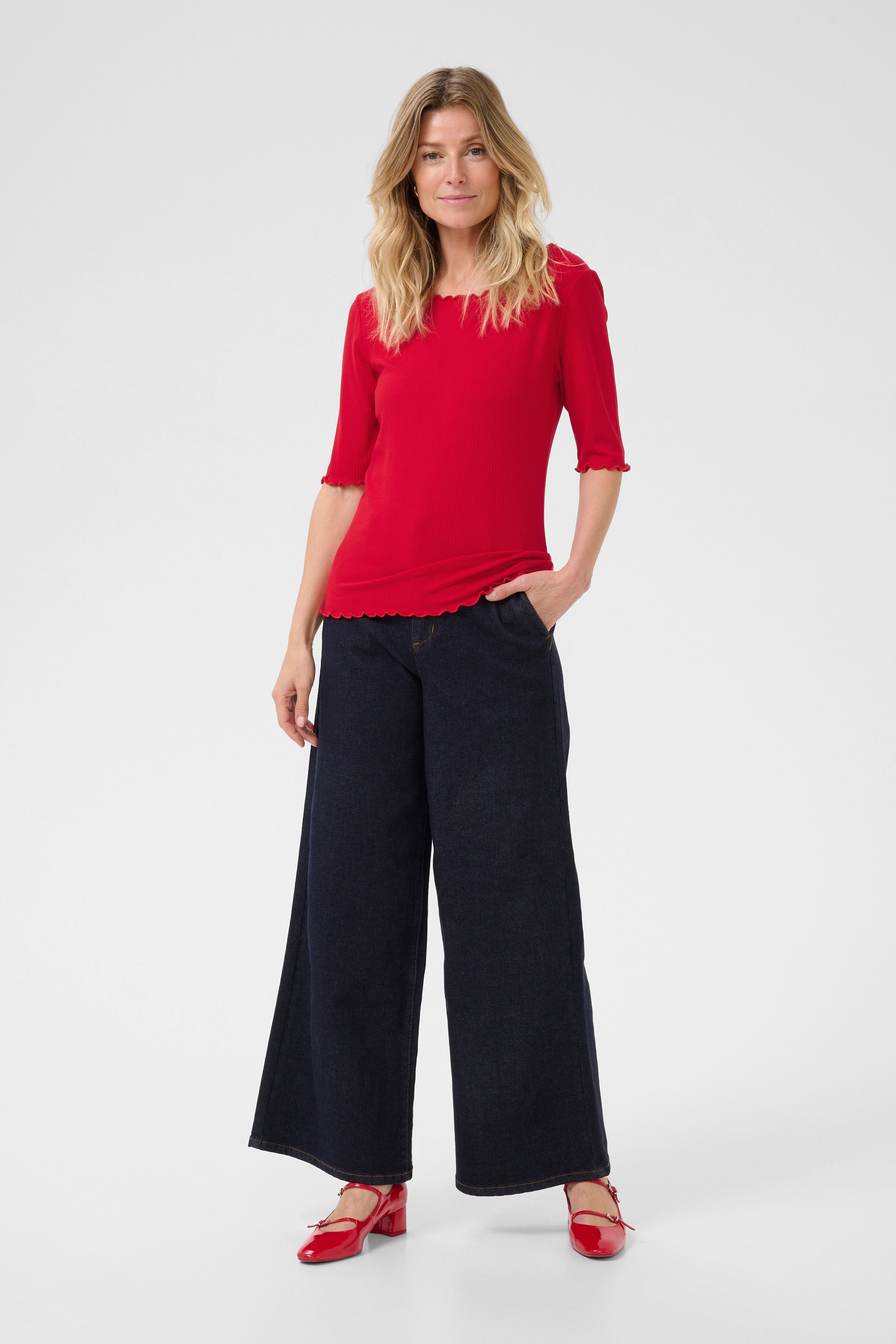 Langarm-Bluse CRRibba Slim fit red