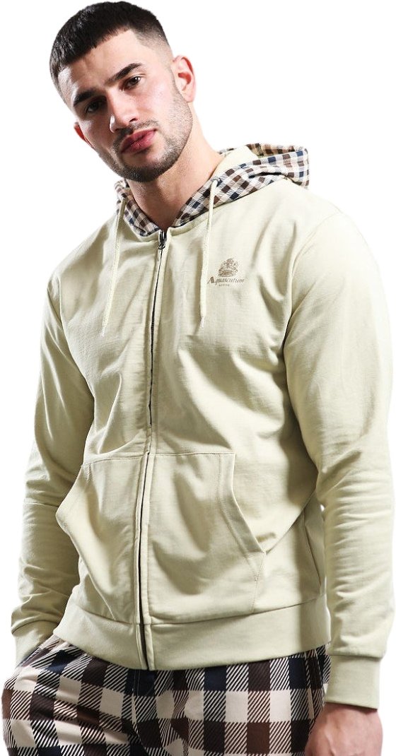 Aquascutum Active Fz Club Check Hood Beige Kapuzenjacke Mit Reißverschluss