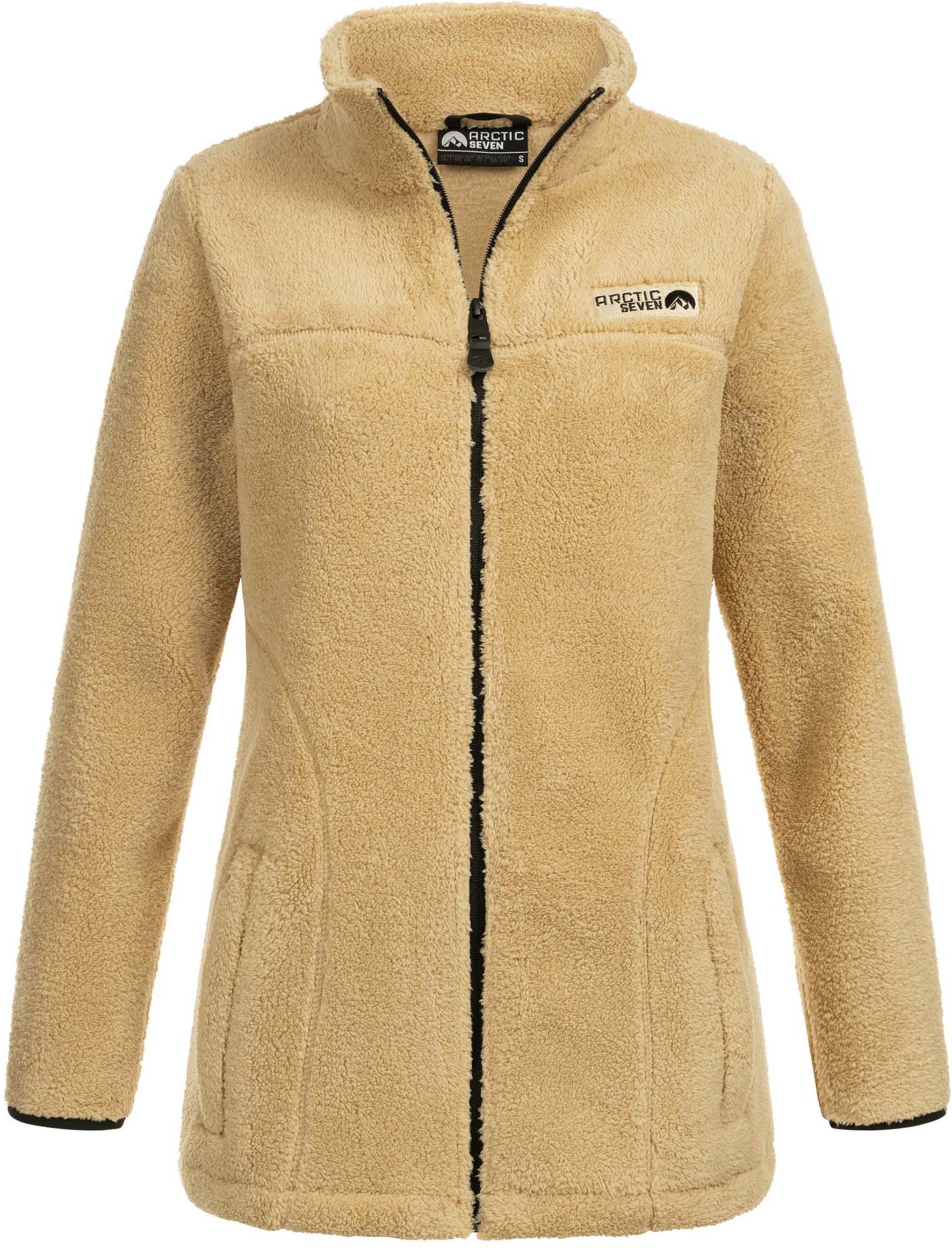Arctic Seven Damen Sherpa Fleecejacke – Wärmende Outdoorjacke mit Zipper – Pale Khaki