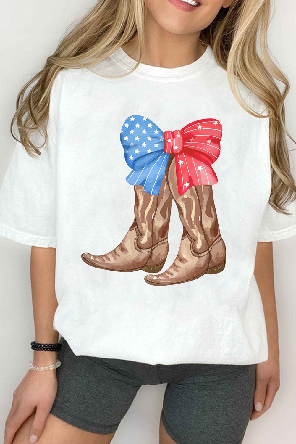 Grafisches T-Shirt Cowboy-Stiefel Schleife