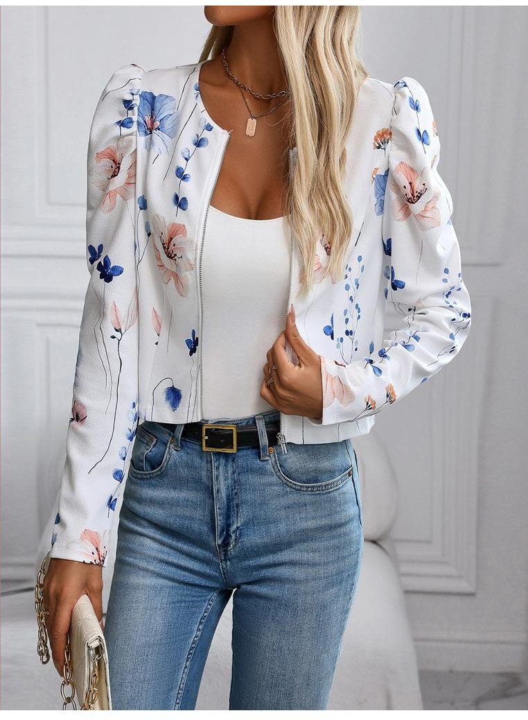 Damen Bedruckte Zip-Up Langarmjacke