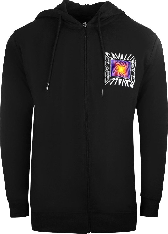 Thumbnail - Cavalli Class Aysmmetric Box Design Schwarzer Kapuzenpullover mit Reissverschluss