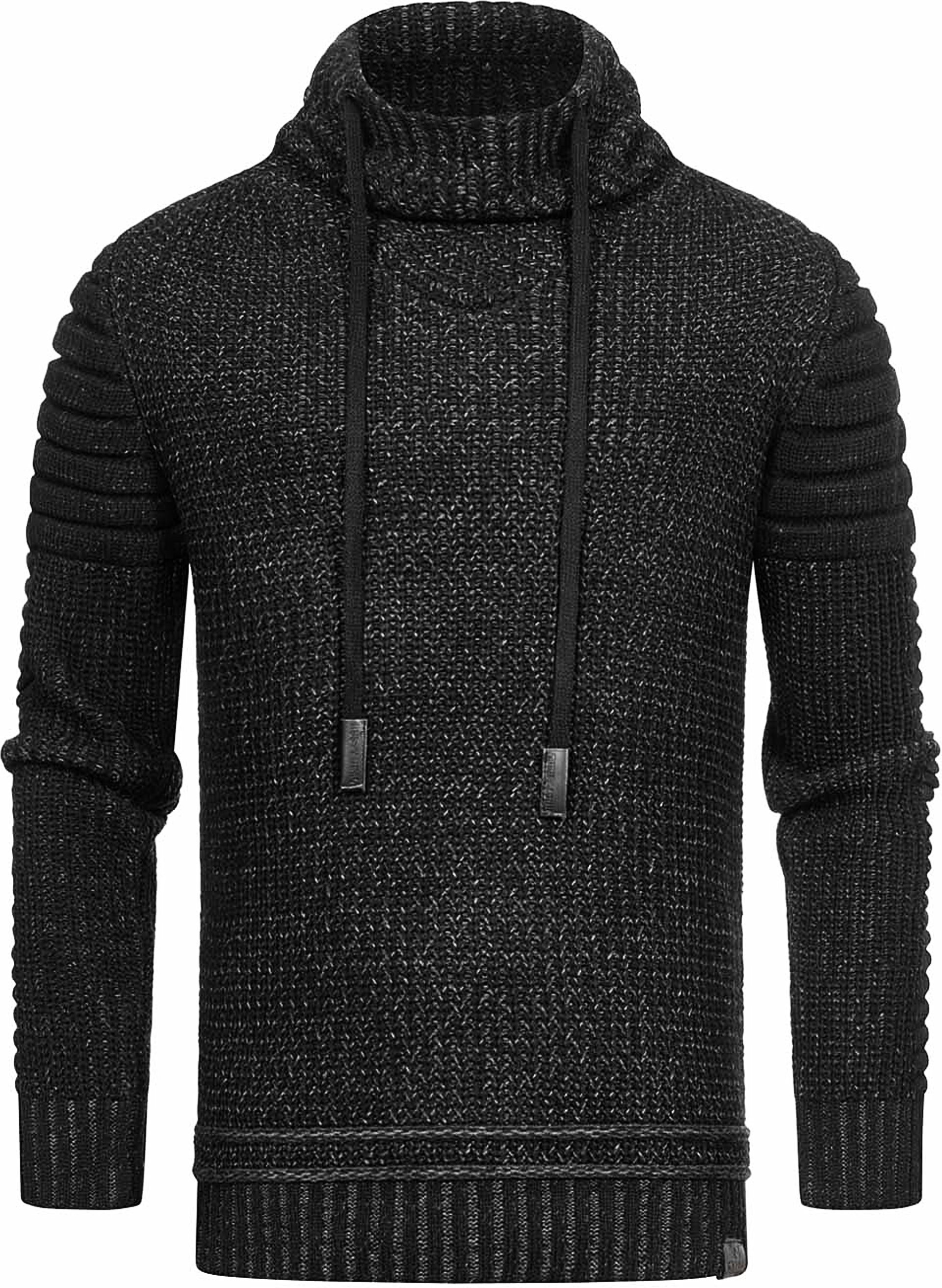Thumbnail - Stehkragen Grobstrick Biker Pullover mit Hohem Rollkragen