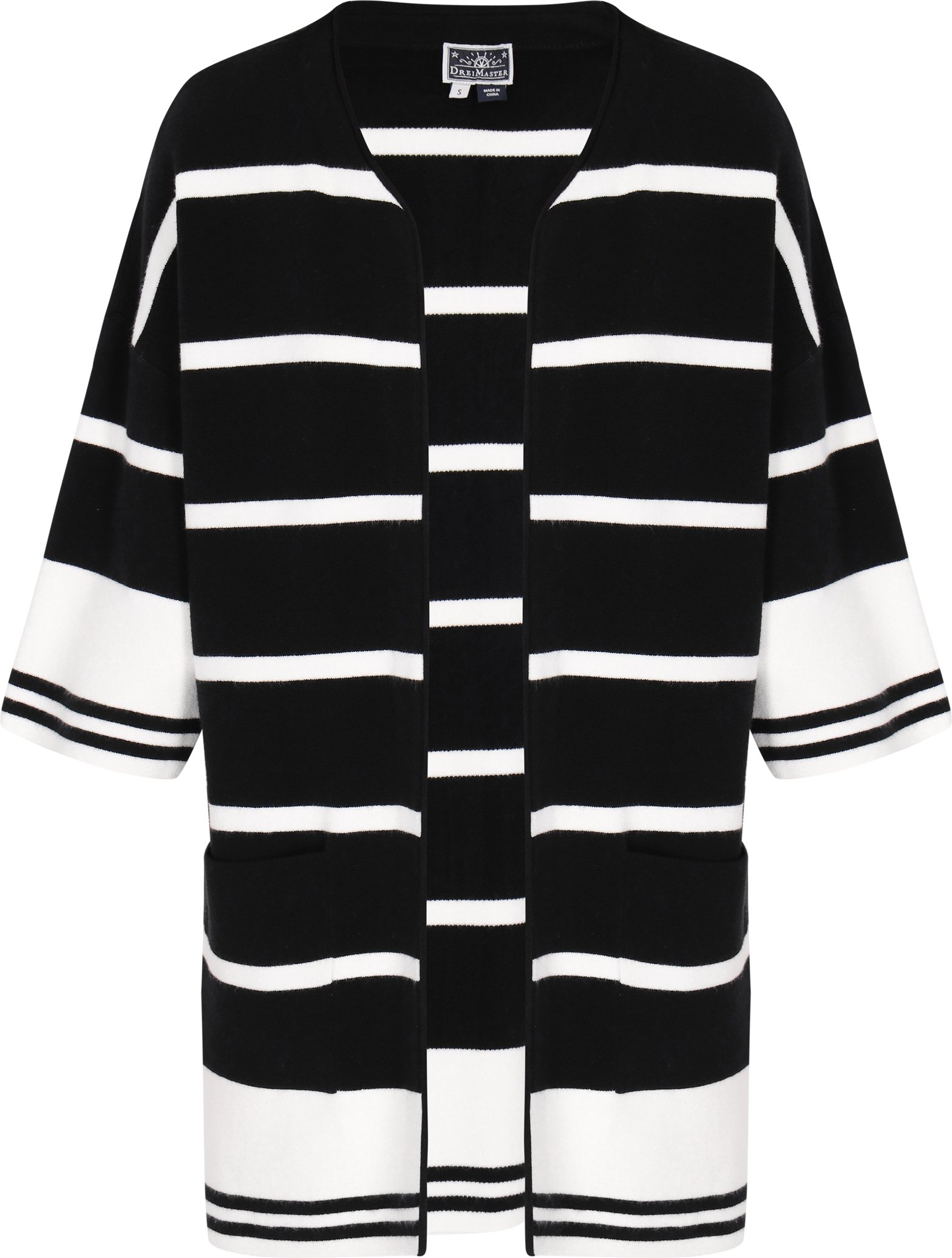 Thumbnail - Dreimaster Strickjacke Frauen schwarz weiß streifen