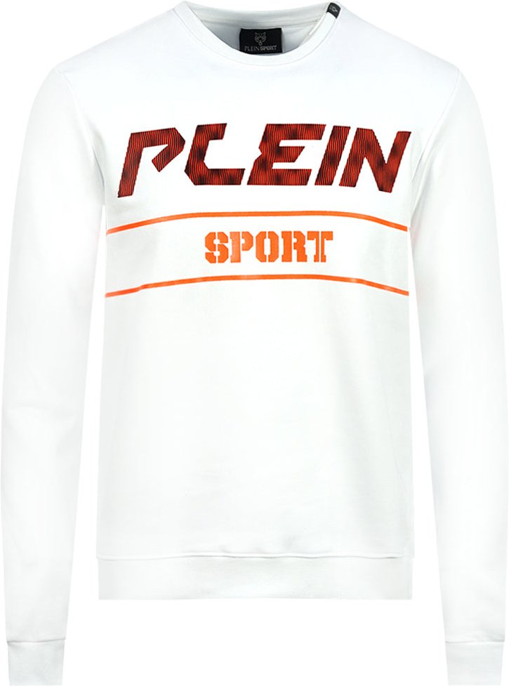 Philipp Plein Sport Orange Bold Logo Weißer Pullover
