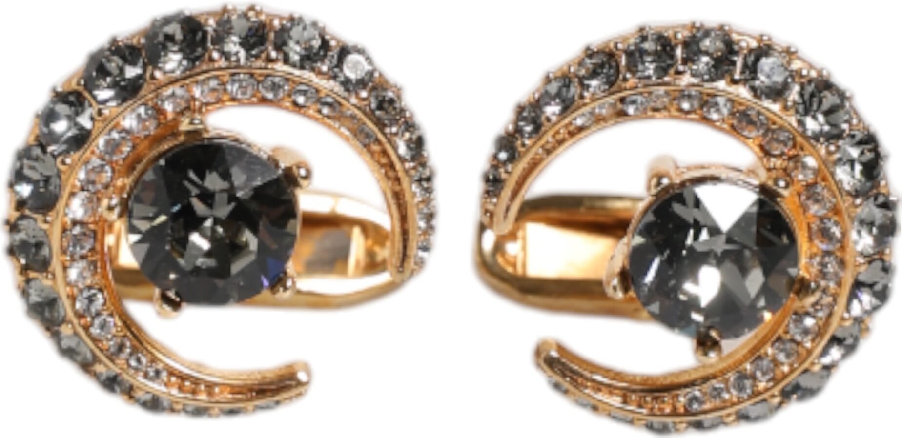 Messing Gold Schwarz Kristall Luna Manschettenknopf