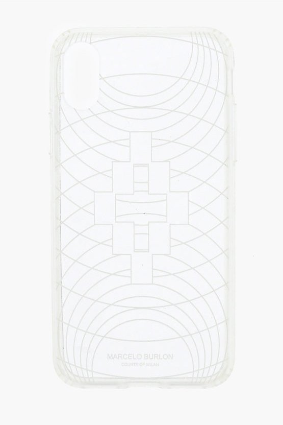 Transparente TECHNOFOLK XS iPhone-Hülle mit Prägung und Aufdruck in Weiß