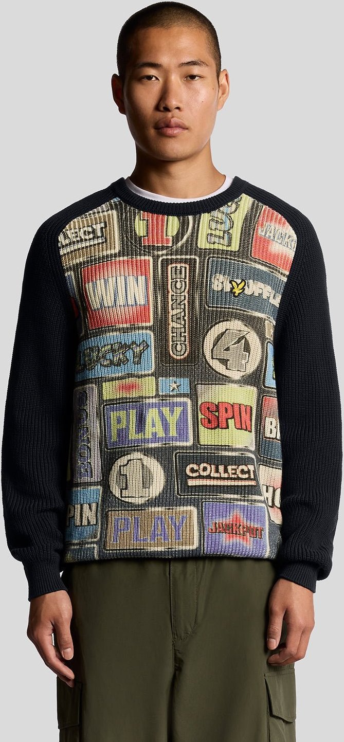 Thumbnail - Lyle & Scott Pullover mit Fruit Machine-Grafik – Marineblau