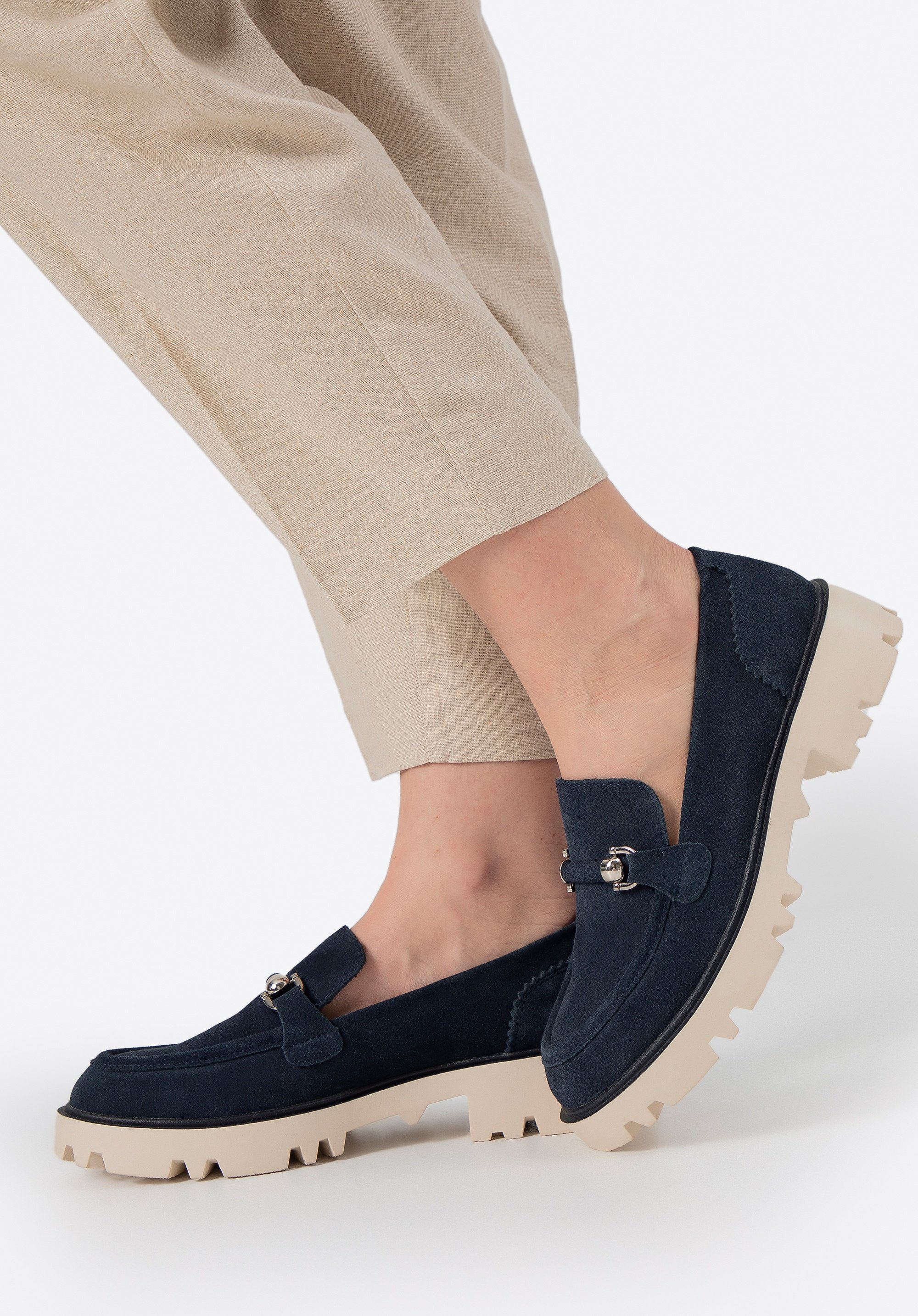 Wittchen Damen-Loafer aus Wildleder mit Schnalle, marineblau