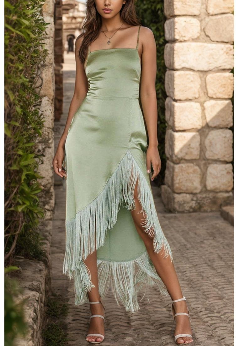 Thumbnail - Damen Fransen High-Low Quadrat-Ausschnitt Cami Kleid