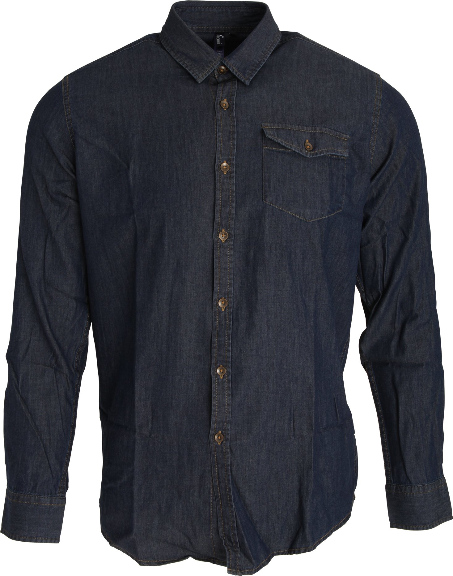Premier Herren Jeans Naht Langarm Denim Hemd (Indigo Denim)