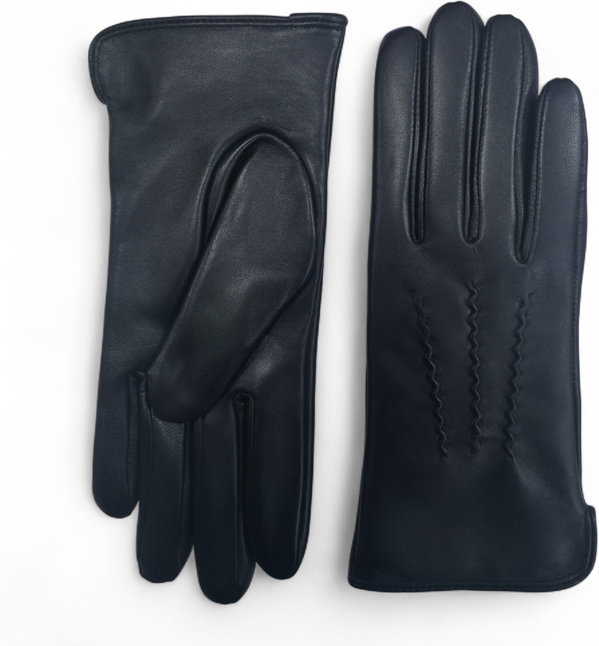 Schwarze italienische Lederhandschuhe für Damen mit weichem Wollfutter, Winter-Ziernahtdesign und Autofahrerhandschuhen