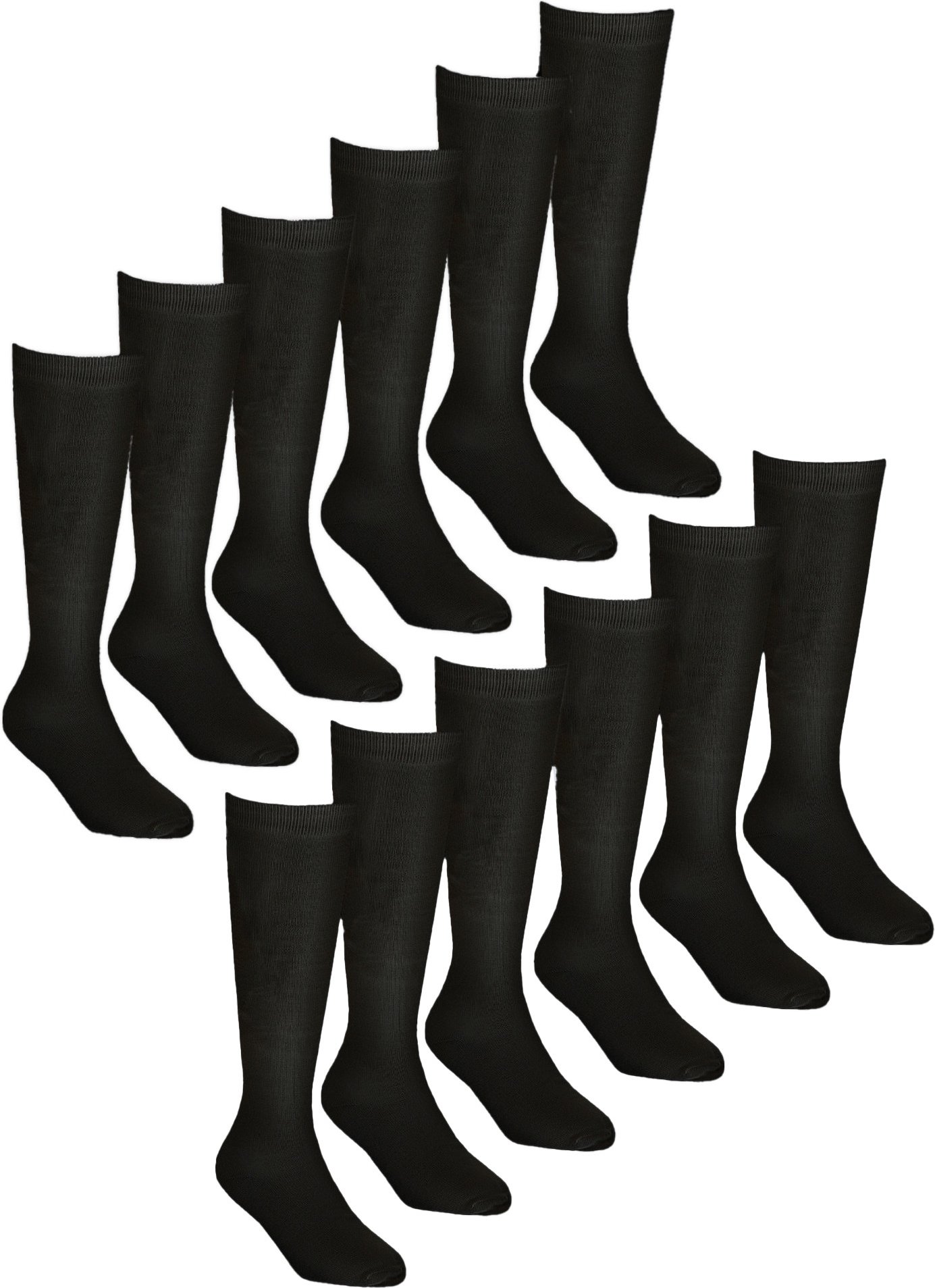 12 Paar Multipack Mädchen Kniestrümpfe aus Bambus | Lange Schule Kinder Socken - Schwarz