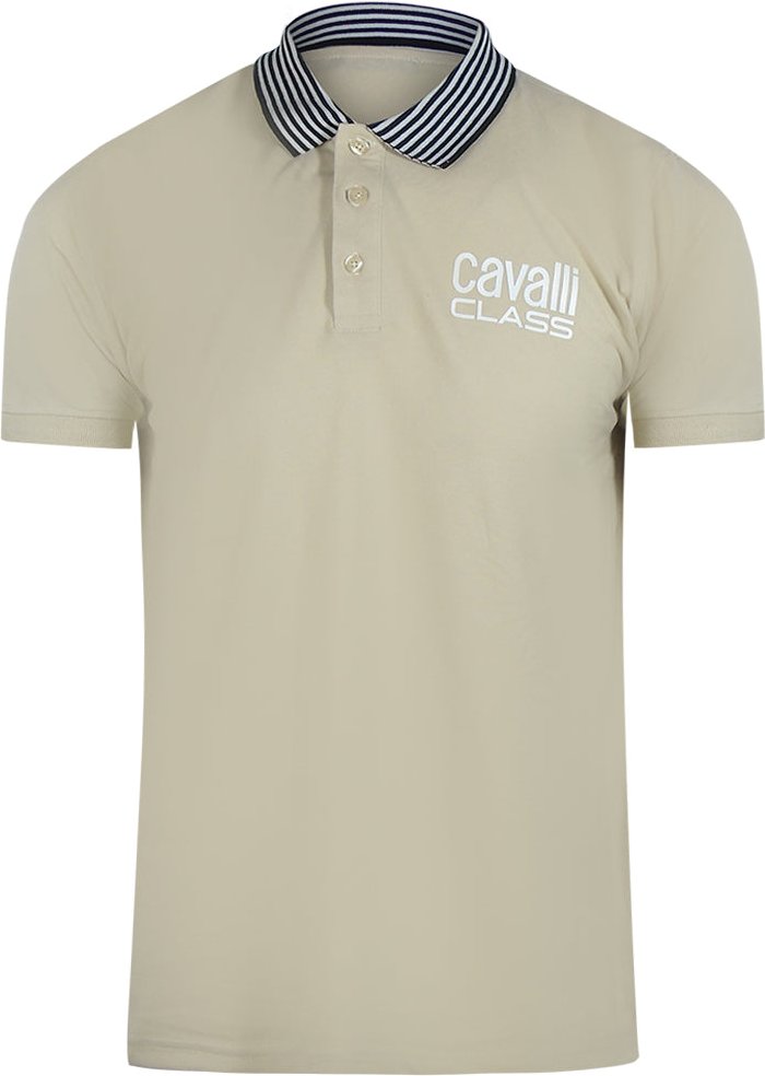 Cavalli Class - Beiges Poloshirt Mit Gestreiftem Kragen