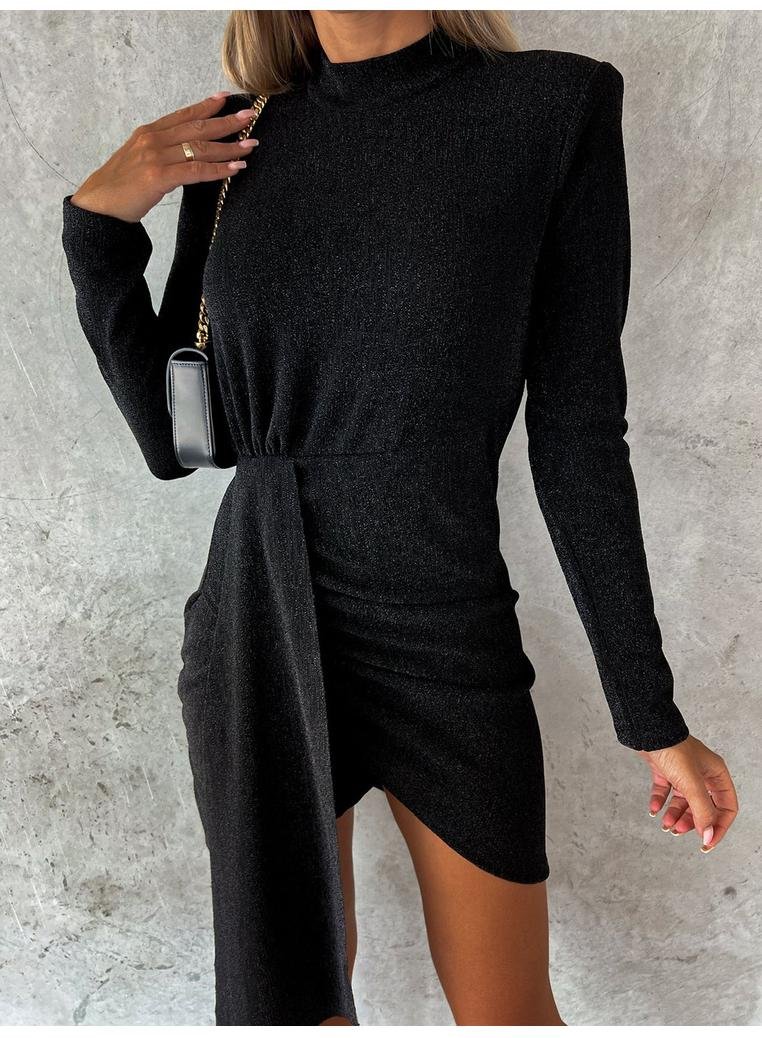 Thumbnail - Damen Melierte Stehkragen Langarm Mini Kleid