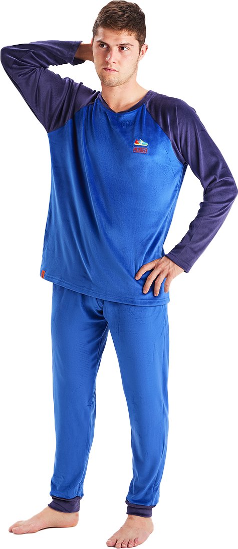 MU3 Herren-Pyjama aus Samt mit Rundhalsausschnitt und langen Ärmeln