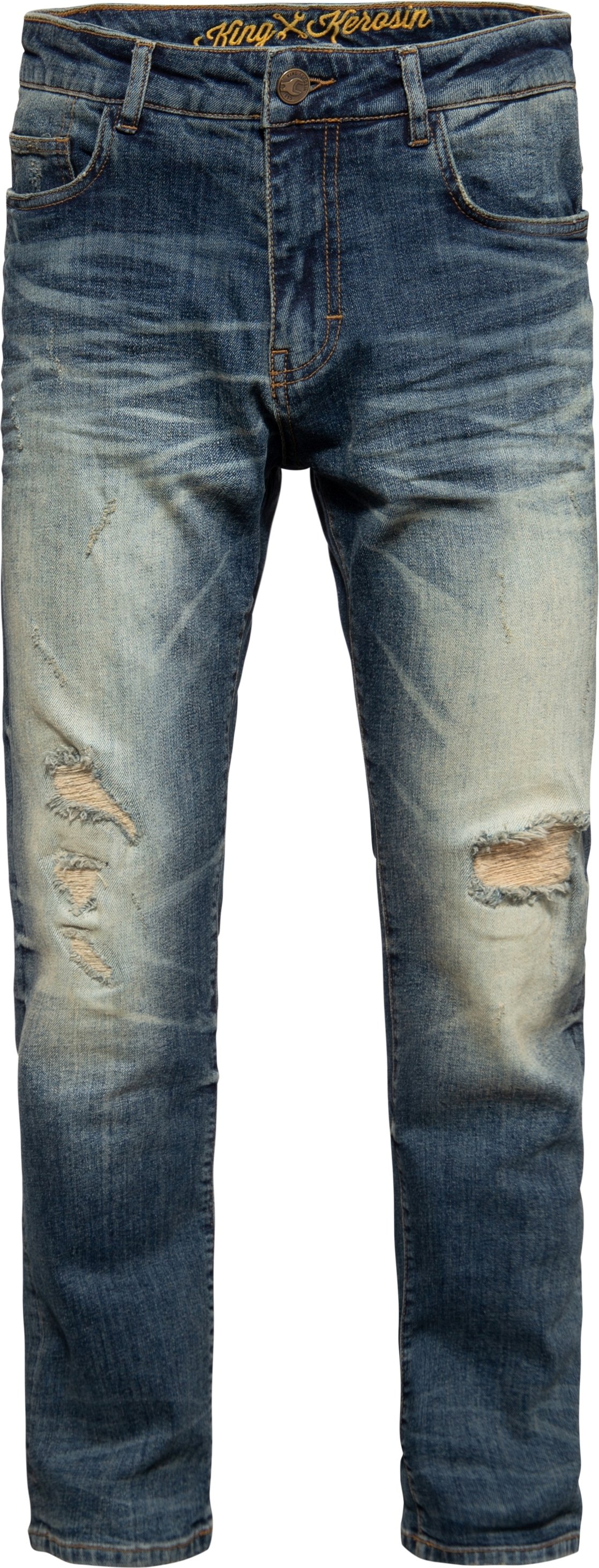 King Kerosin Herren 5-Pocket Jeans Robin Vintage Wash Denim