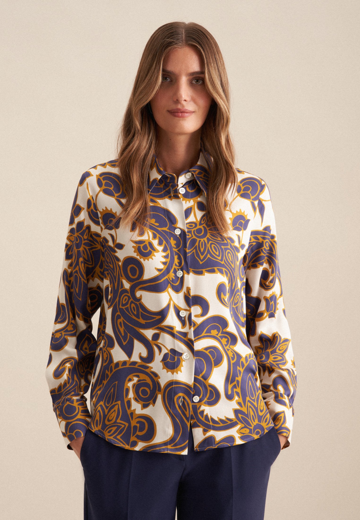 Hemdbluse Damen Mittelblau