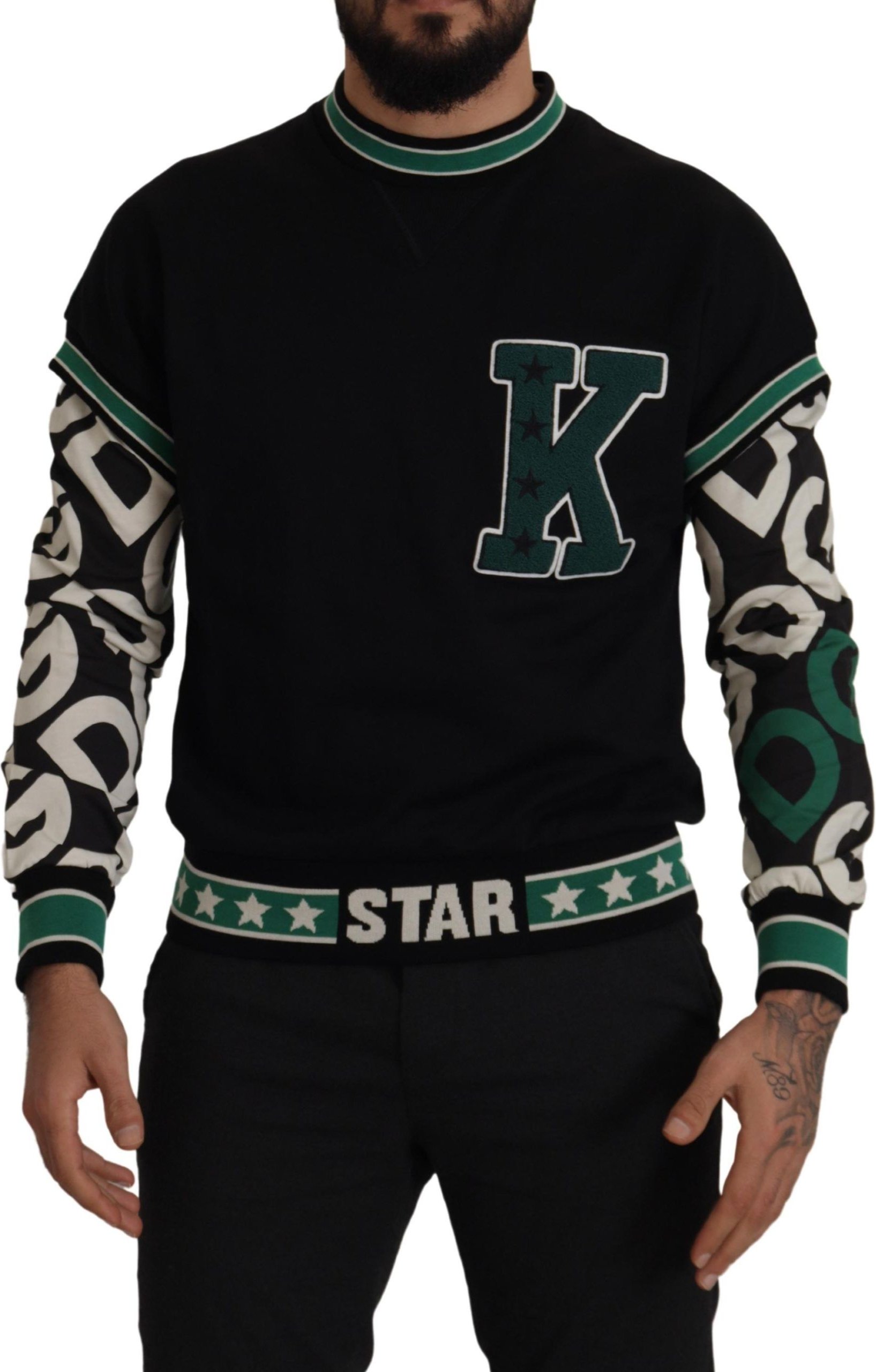 Grüner Baumwoll-Crewneck-Pullover