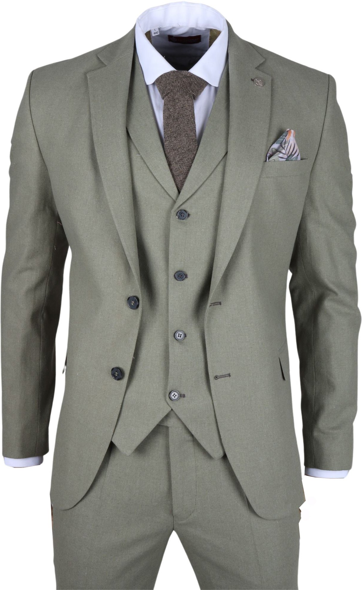 Thumbnail - Herren Sage Tailor Fit 3-teiliges Leinen Sommer Hochzeitsanzug