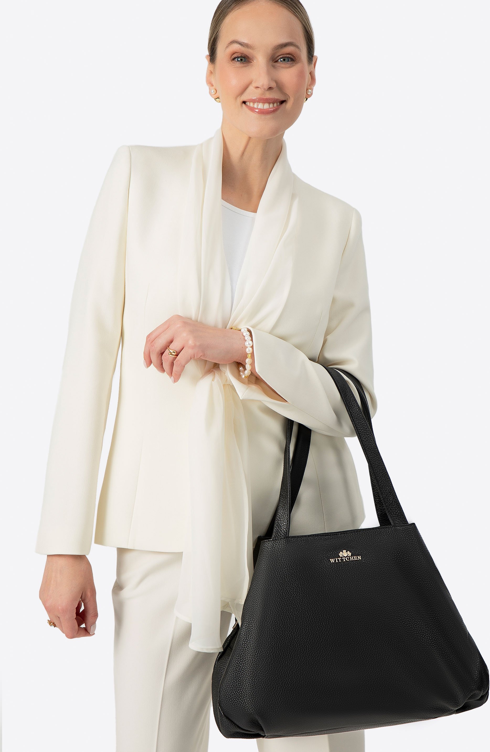 Wittchen Damen-Einkaufstasche aus naturbelassenem Erbsenleder, schwarz