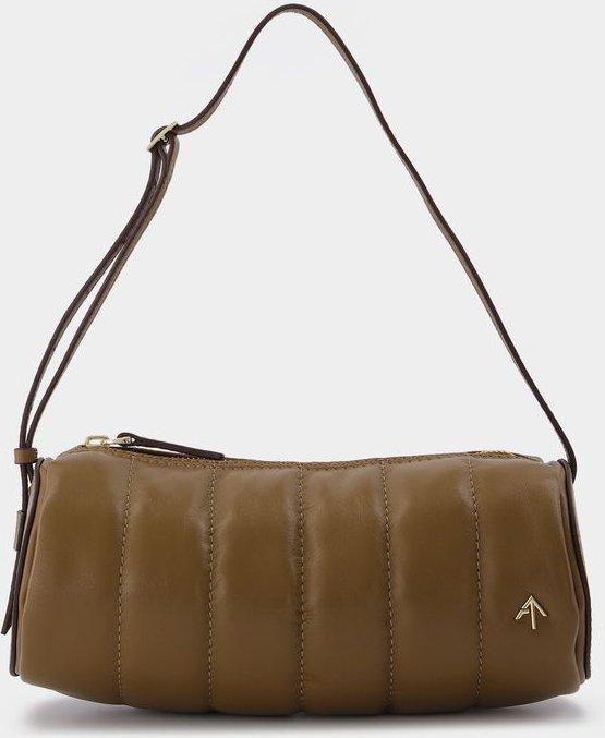 Gepolsterte Zylindertasche aus braunem Leder