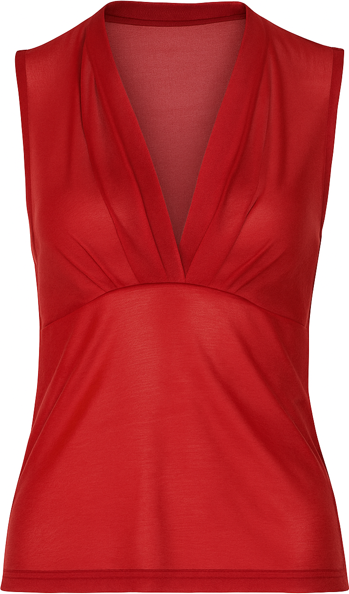 Ärmelloses rotes Top mit V-Ausschnitt – 100 % Viskose-Jersey