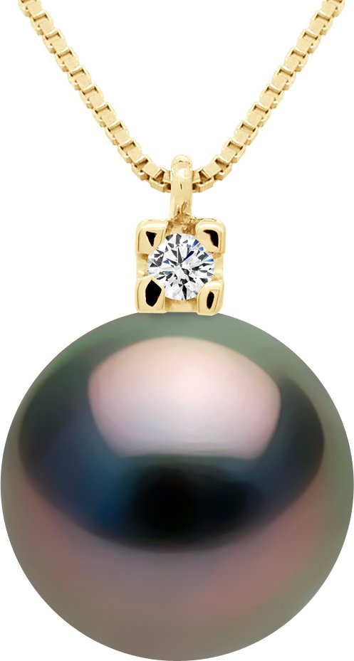 Halskette Schmuck Diamanten 0,03 cts – Echte Tahiti-Zuchtperle rund 9–10 mm