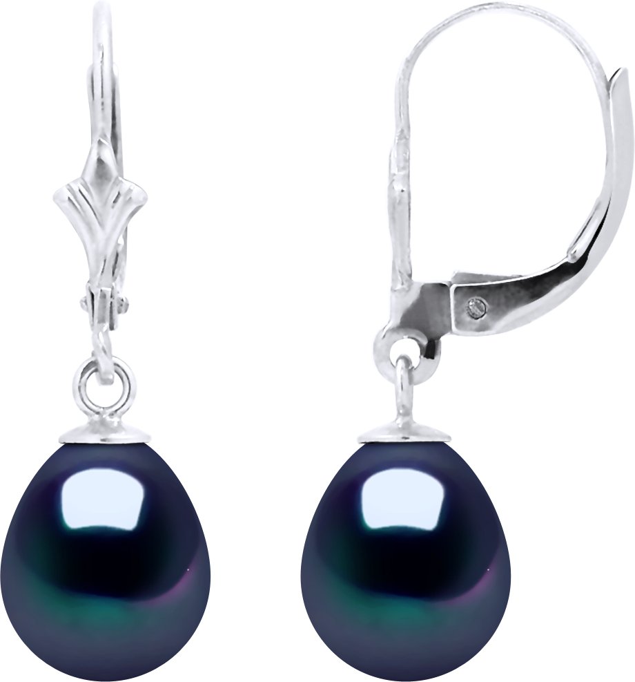 DIADEMA - Ohrringe - Weißgold und echte Süßwasserperlen - Schwarzer Tahitian Style