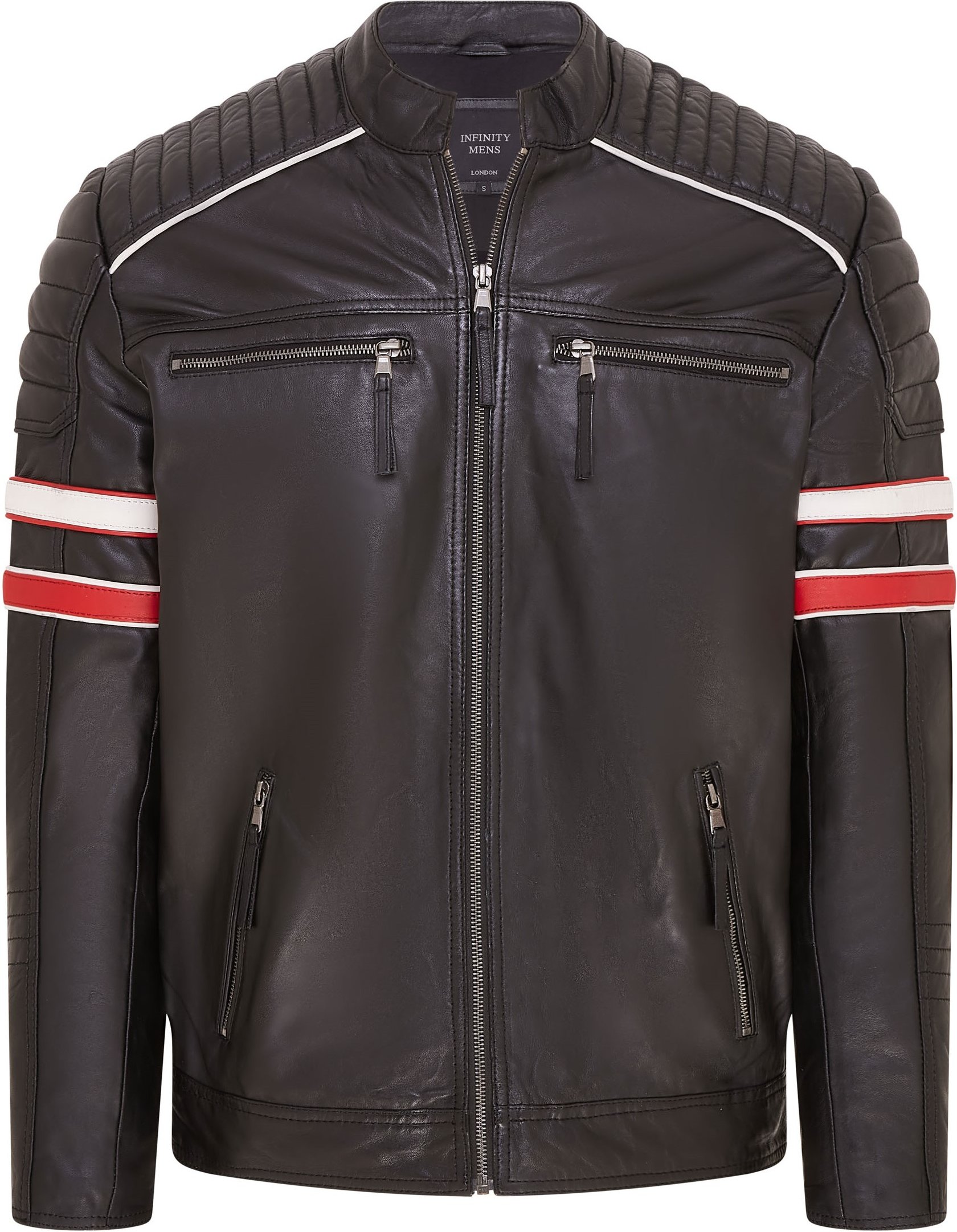 Schwarze gesteppte Biker-Rennjacke aus Leder für Herren – Brevik
