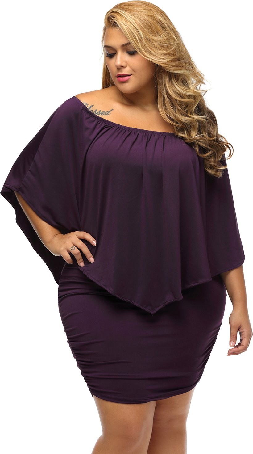 Große Größen Off-Shoulder Drapiertes Kleid