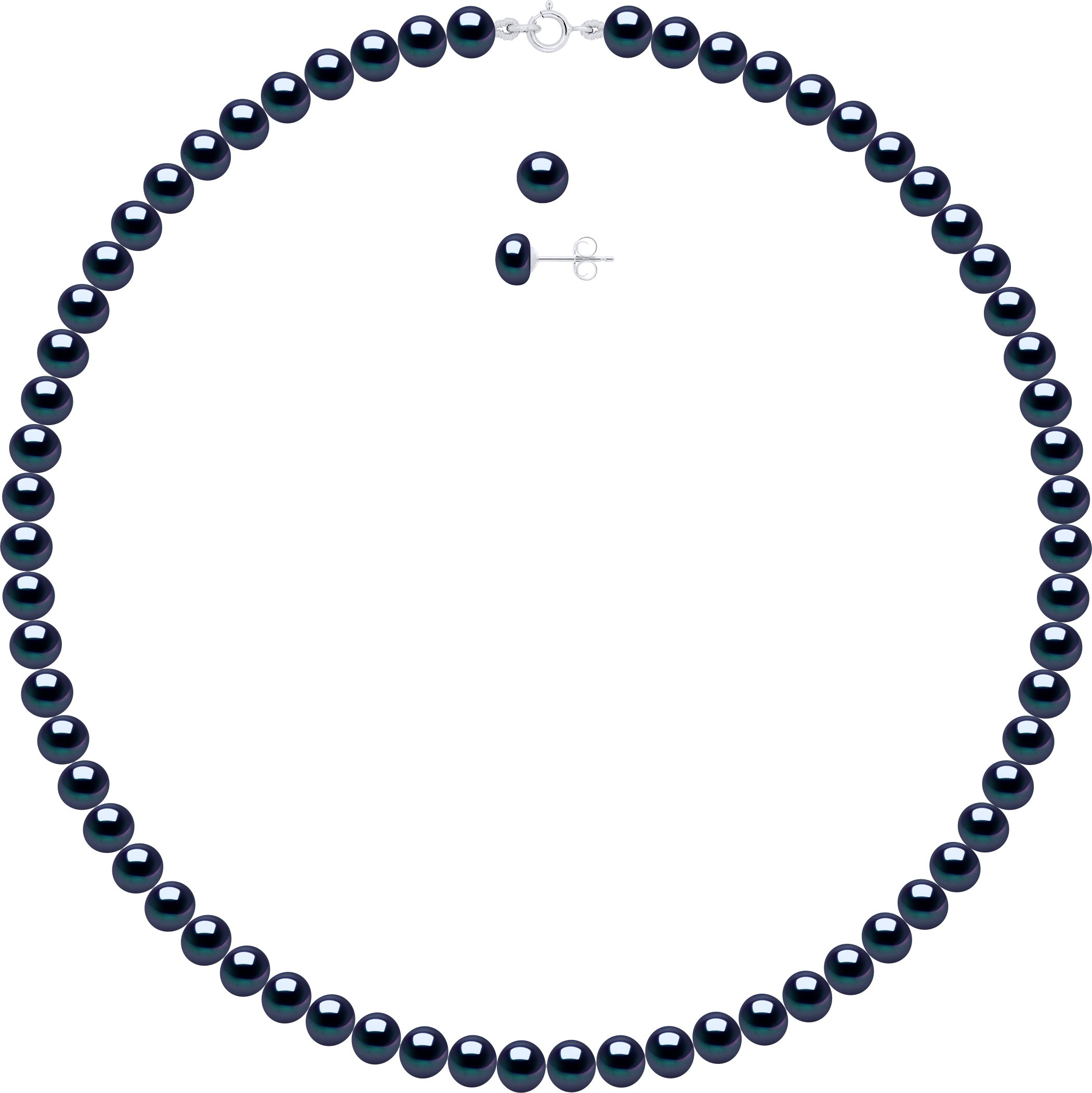 Set bestehend aus: Halskette aus echten Süßwasser-Zuchtperlen, halbrund, 6–7 mm