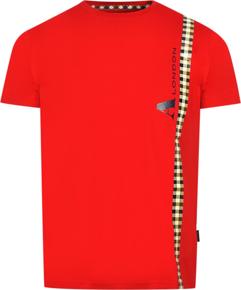 Aquascutum Vertikales Karo-Logo Rotes T-Shirt