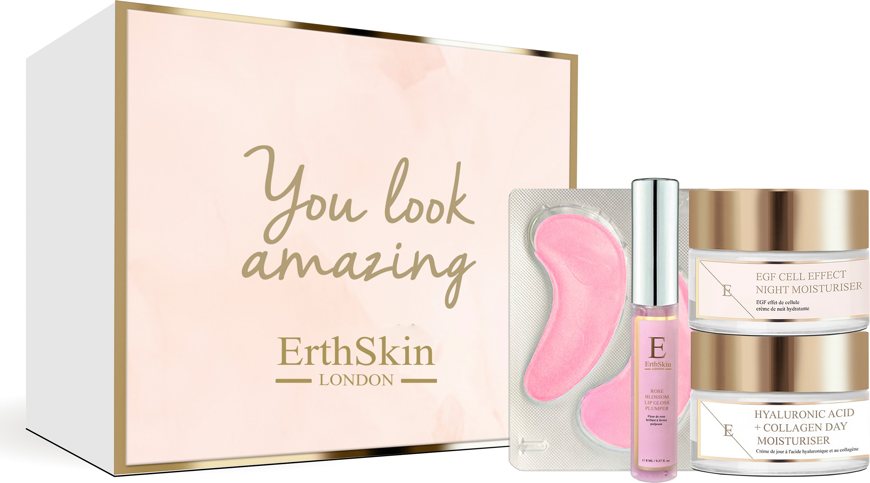 Rose Blossom Glow Lippenauffüllender Gloss + Rose Blossom Glow Hydro-Gel Augenpads + EGF Cell-Effect Nachtfeuchtigkeitsc...