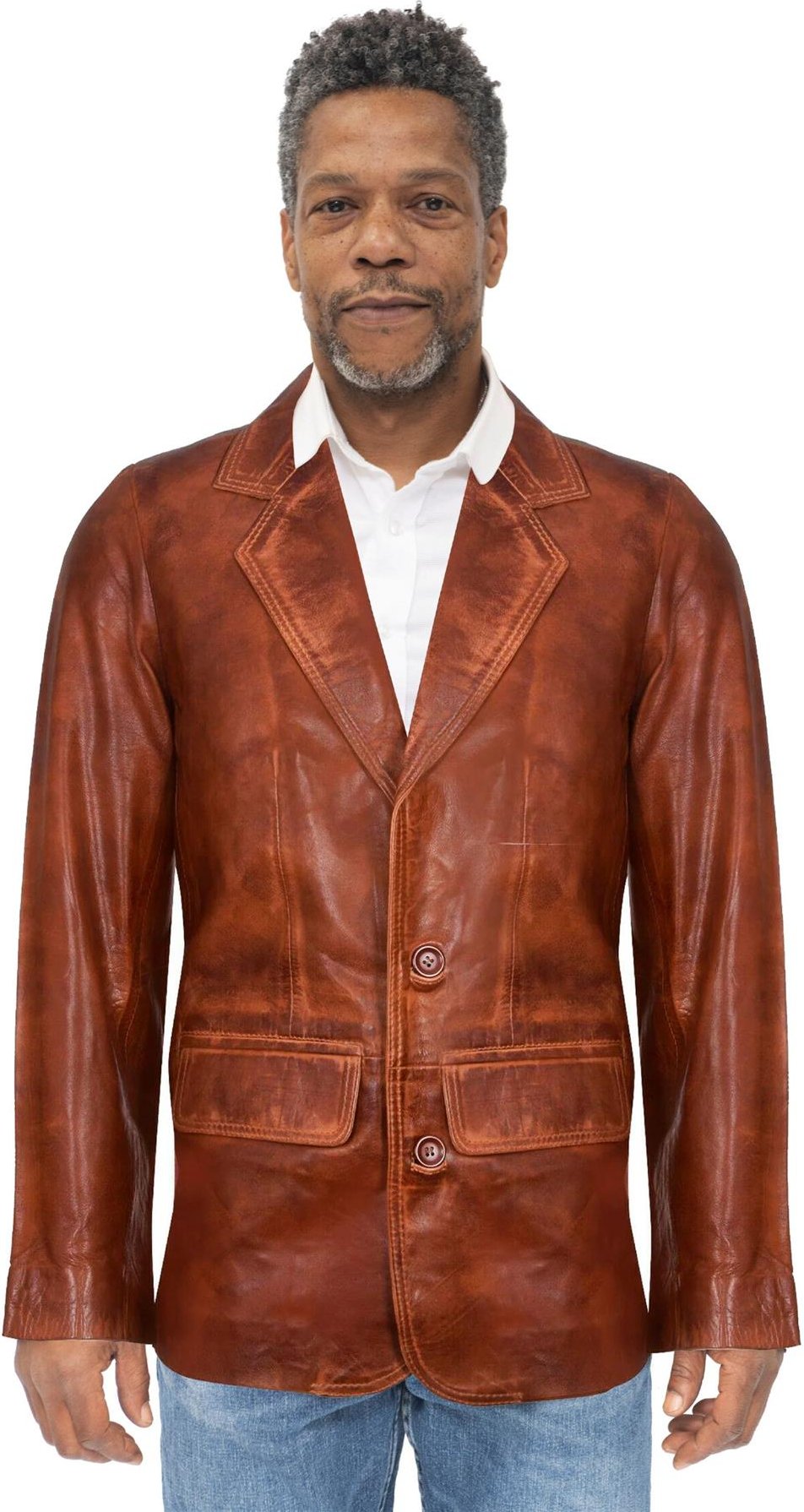 Herren-Blazer aus braunem Leder, Santiago