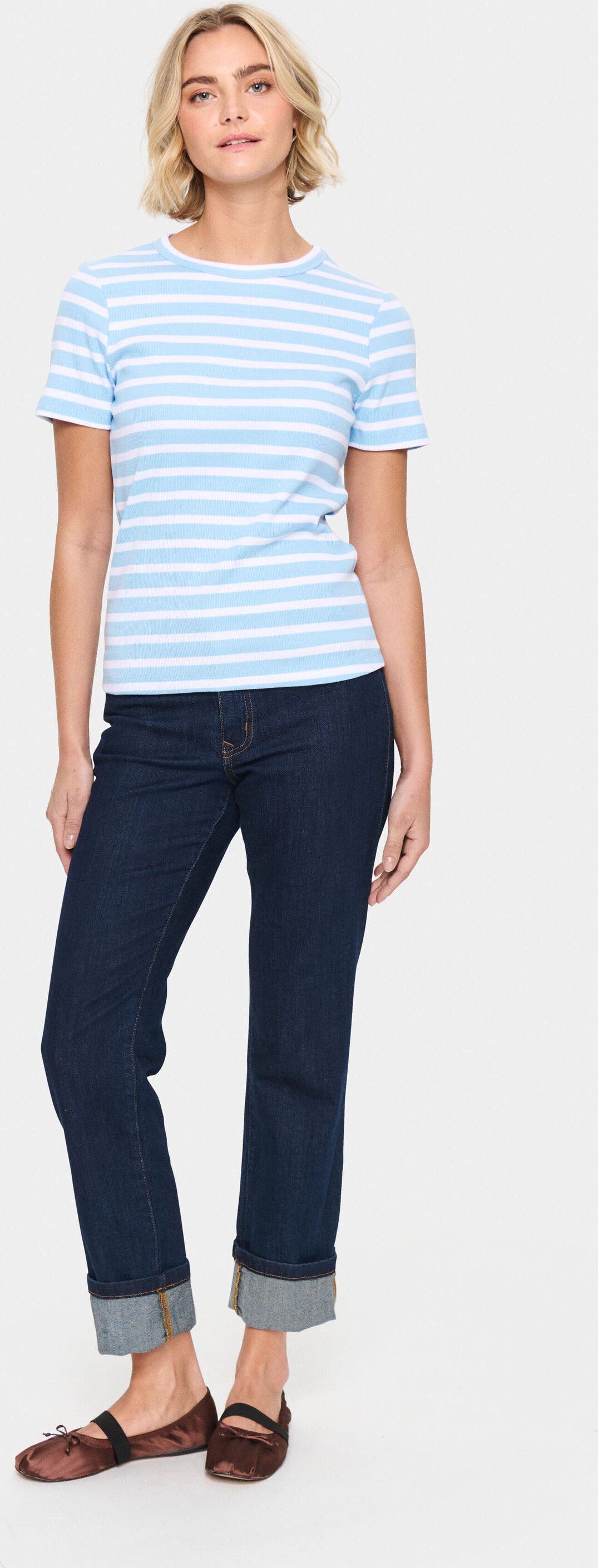 T-Shirt Reguläre Passform Luftig Blau Weiß Gestreift light blue