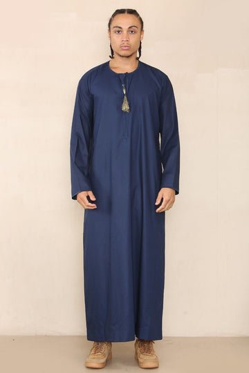Blauer Thobe Jubba für Herren, Saudi-arabischer Eid-Emirati-Kaftan, Jubbah-Quastenrobe