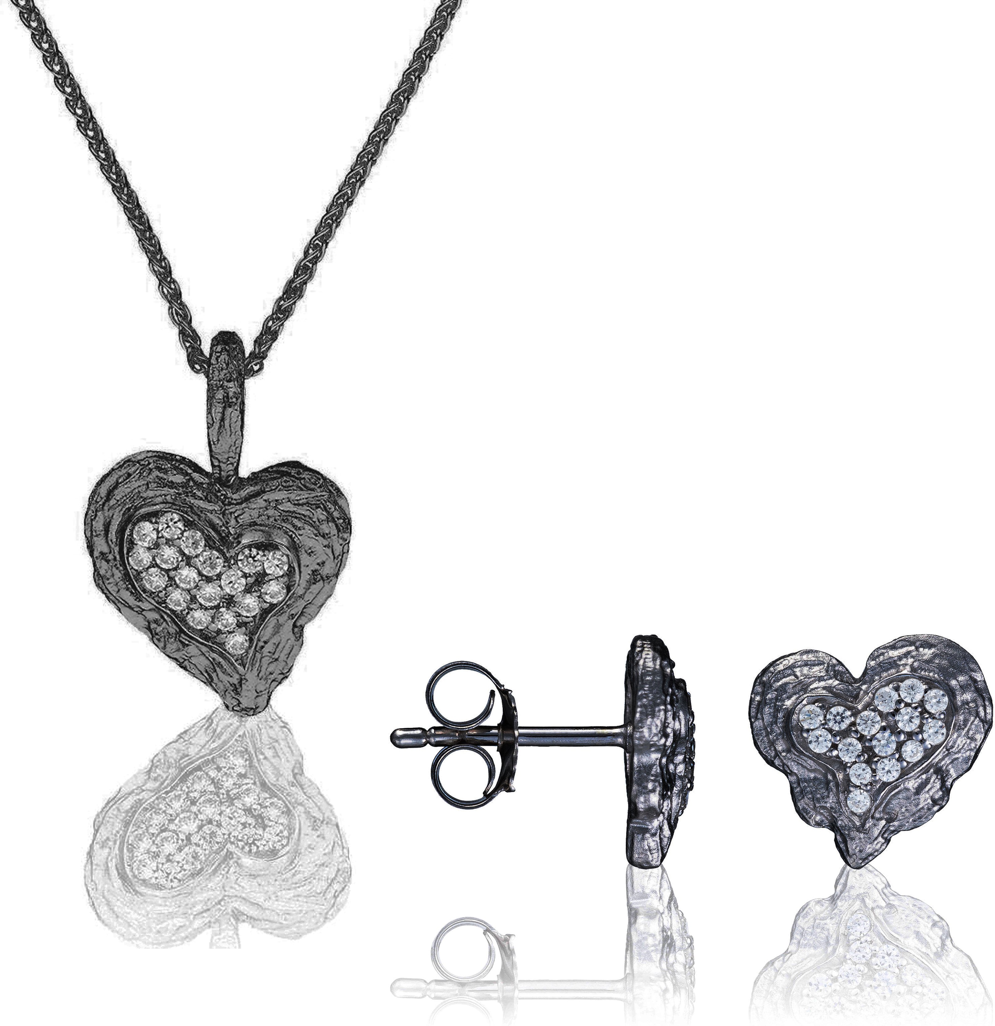 Orphelia 'Hazel' Damen 925 Sterling Silber Set: Kettenanhänger + Ohrringe - Schwarz SET-7082/2