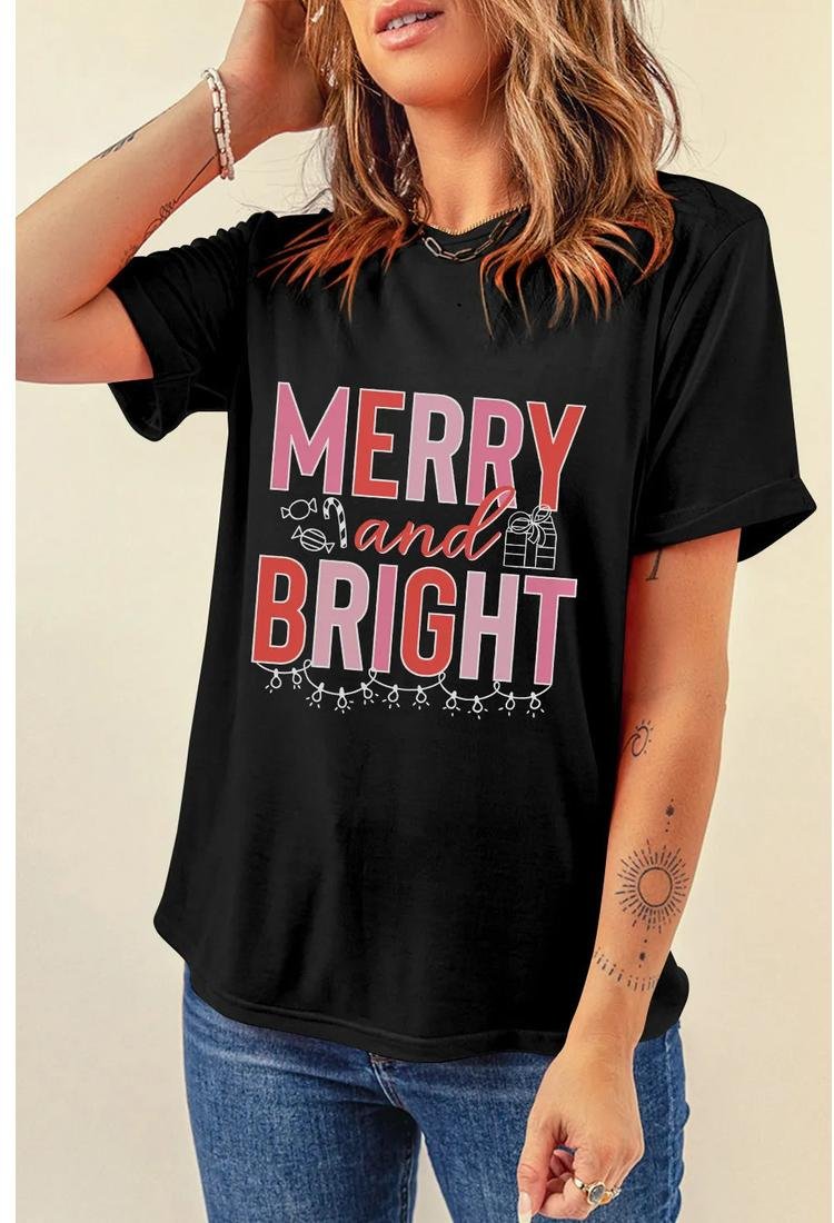 Damen MERRY AND BRIGHT Rundhals Kurzarm T-Shirt